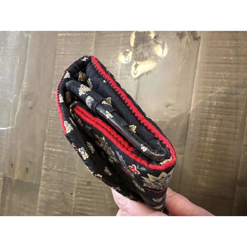 Vintage Vera Bradley Quilted Cotton Trifold Crossbody Wallet in Classic Black - Picture 6 of 7